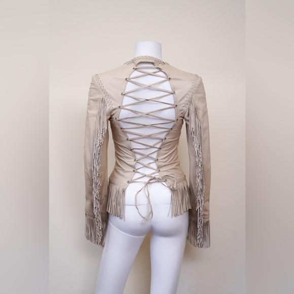Versace Tan Fringe Leather Jacket - Picture 5 of 7